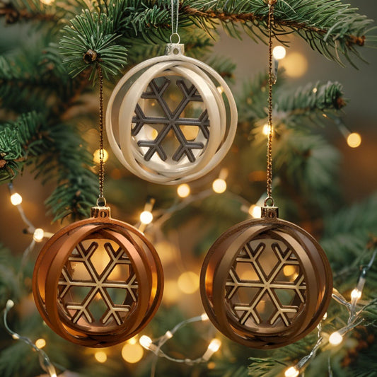 Rotating Snowflake Bauble - Modern Christmas Tree Ornament (Bronze, Copper, Gold, Silver)