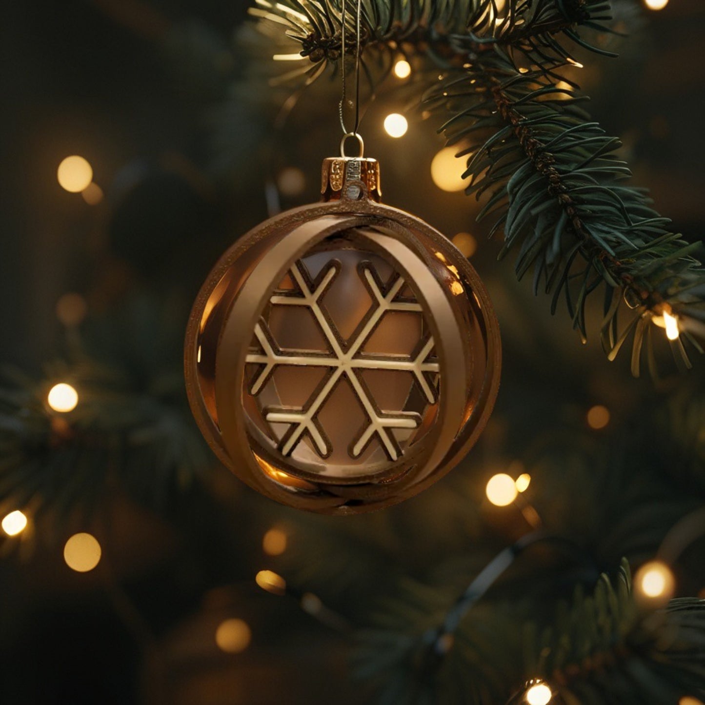 Rotating Snowflake Bauble - Modern Christmas Tree Ornament (Bronze, Copper, Gold, Silver)