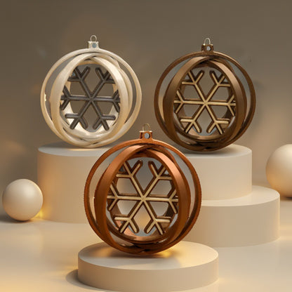 Rotating Snowflake Bauble - Modern Christmas Tree Ornament (Bronze, Copper, Gold, Silver)