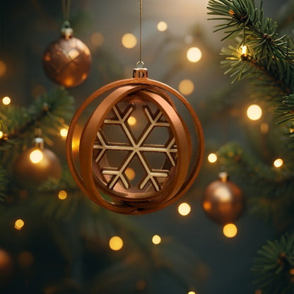 Rotating Snowflake Bauble - Modern Christmas Tree Ornament (Bronze, Copper, Gold, Silver)