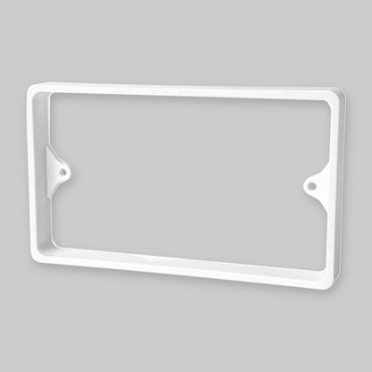 Alchemy Collectives 15mm white double socket spacer (2 gang back box extender), front view