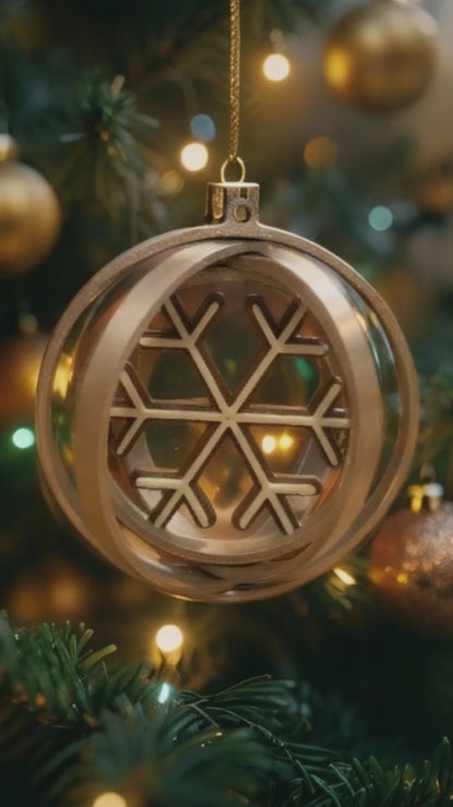 Rotating Snowflake Bauble - Modern Christmas Tree Ornament (Bronze, Copper, Gold, Silver)
