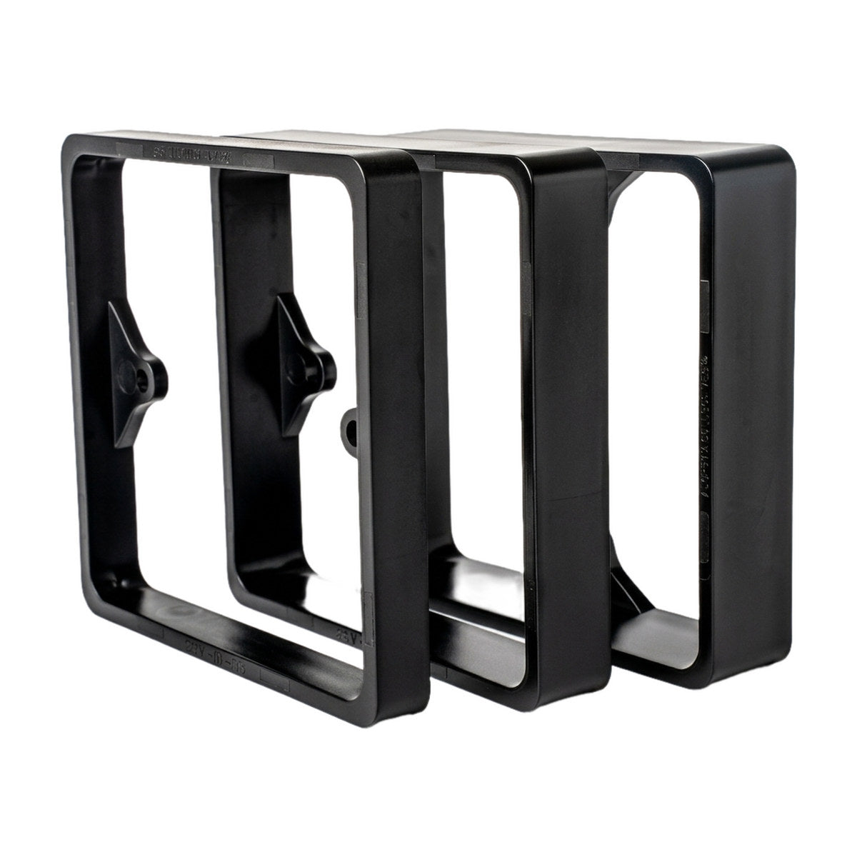 Alchemy Collectives black single socket spacers in 10mm, 15mm and 20mm depths, side by side