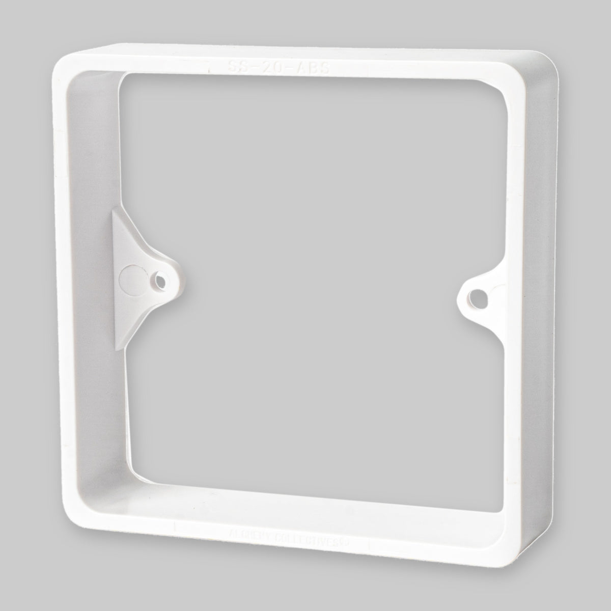 Alchemy Collectives 20mm white single socket spacer (1 gang back box extender), front view